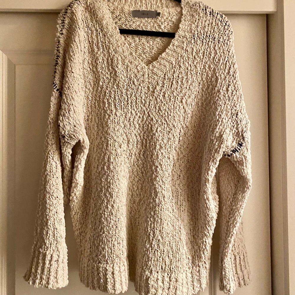 Jolie V-Neck Sweater -ivory with navy blue stitching- size medium. Worn once!